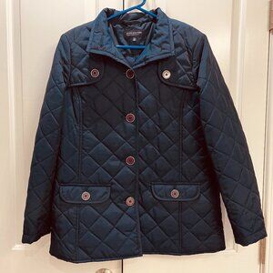 VGUC Jones New York Admiral Quilted Coat, Navy Blue Petite Medium, Lightweight
